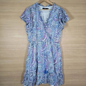 Ralph Lauren surplice neckline cotton paisley Multicolor print A-line dress 16‎